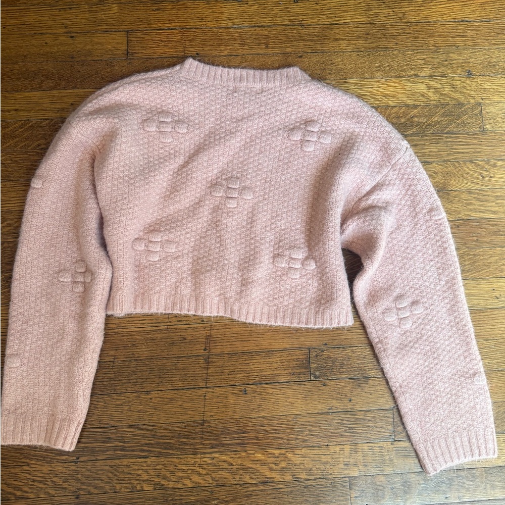 Mable Cozy Textured Bubble Knit Cropped Sweater - Blush Pink- Size Small - Picture 4 of 4